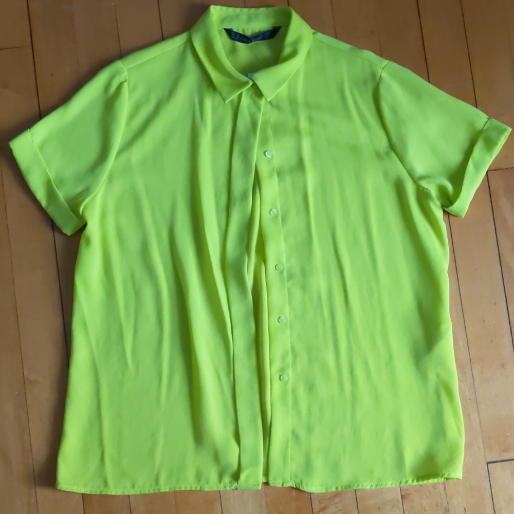 Zara acid yellow button up size M